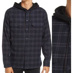 VINCE Redwood Plaid Hooded Overshirt in Coastal M